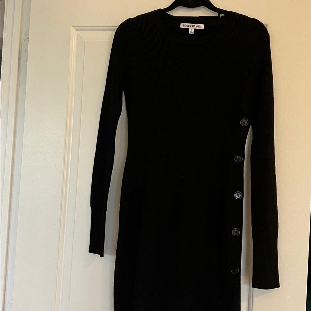 Elizabeth and James Black Long Sleeve Button-Accent Dress